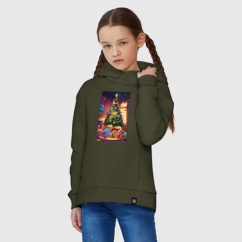 Детское худи оверсайз Красочное рождество / Хаки – фото 3