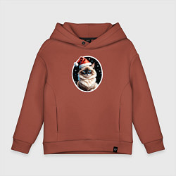 Детское худи оверсайз Кот породы Рэгдолл в новогодней шапке