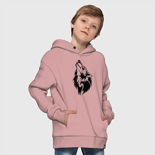 Детское худи оверсайз Воющий волк / Пыльно-розовый – фото 4