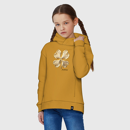Детское худи оверсайз Золотой лист клевера for good luck / Горчичный – фото 3