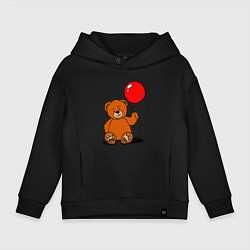 Толстовка оверсайз детская Плюшевый медведь с воздушным шариком, цвет: черный