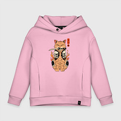 Толстовка оверсайз детская Огненный кот якудза самурай, цвет: светло-розовый