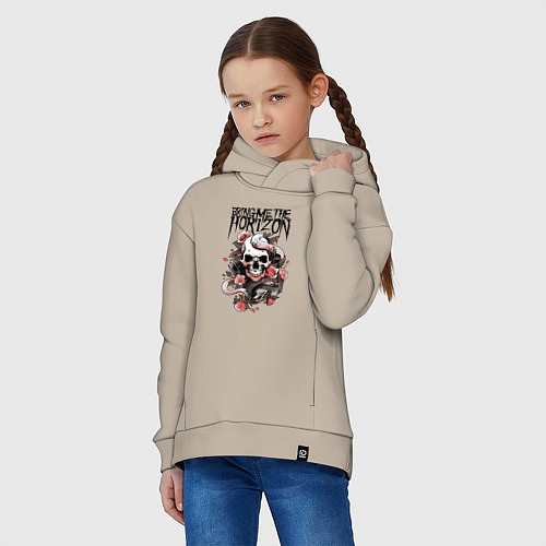 Детское худи оверсайз Bring Me the Horizon - A skull with roses / Миндальный – фото 3