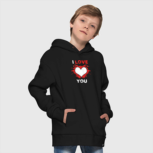 Детское худи оверсайз I love you heart / Черный – фото 4