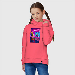 Толстовка оверсайз детская Gamer Bart - cyberpunk, цвет: коралловый — фото 2