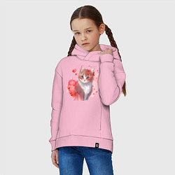 Толстовка оверсайз детская Кошка в красных сердечках, цвет: светло-розовый — фото 2
