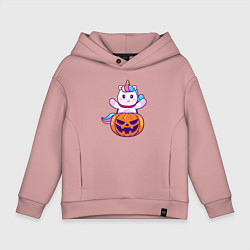 Толстовка оверсайз детская Единорог и хэллоуин, цвет: пыльно-розовый