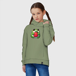 Толстовка оверсайз детская Толстая лягушка обнимает клубнику, цвет: авокадо — фото 2