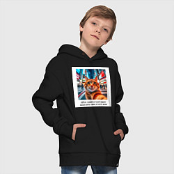 Толстовка оверсайз детская Рыжий кот: момент начать жить свою лучшую жизнь, цвет: черный — фото 2