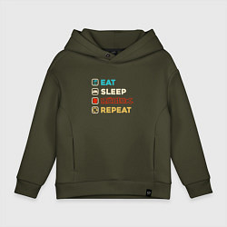Толстовка оверсайз детская Eat sleep roblox repeat art, цвет: хаки