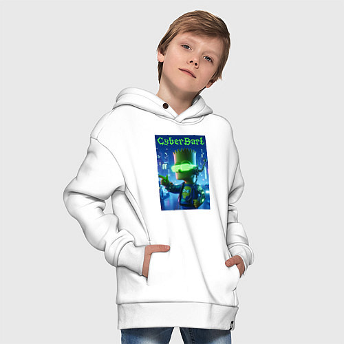 Детское худи оверсайз Cyber Bart - neon glow ai art / Белый – фото 4