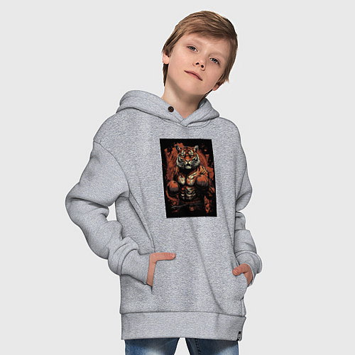 Детское худи оверсайз Тайский бокс тигр в стойке / Меланж – фото 4