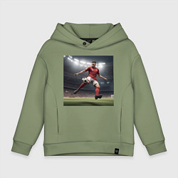 Толстовка оверсайз детская Футболист пинающий мяч, цвет: авокадо