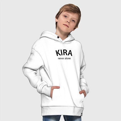 Детское худи оверсайз Kira never alone - motto / Белый – фото 4