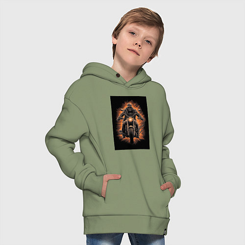 Детское худи оверсайз Скелет едет на старом мотоцикле / Авокадо – фото 4