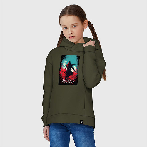 Детское худи оверсайз Assassins creed red blue abstract / Хаки – фото 3