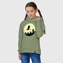 Толстовка оверсайз детская Дракон, летящий над городом, цвет: авокадо — фото 2