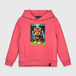 Толстовка оверсайз детская Funny tiger cub - Minecraft, цвет: коралловый