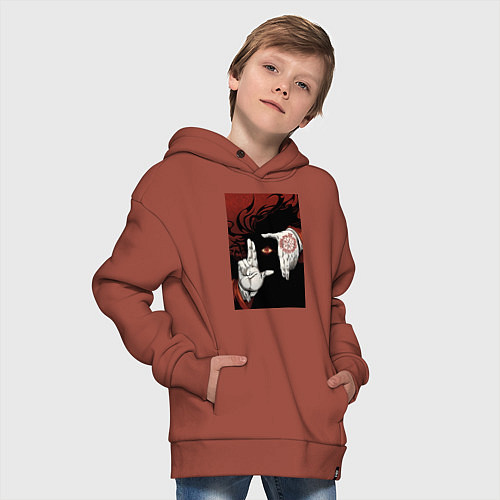 Детское худи оверсайз Хеллсинг Алукард Вампир / Кирпичный – фото 4
