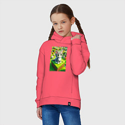 Толстовка оверсайз детская Funny kitten - Minecraft ai art, цвет: коралловый — фото 2