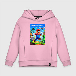 Толстовка оверсайз детская Mario in Minecraft - ai art collaboration, цвет: светло-розовый