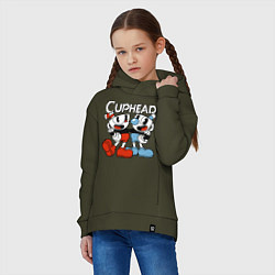 Толстовка оверсайз детская Cuphead and Mugman, цвет: хаки — фото 2
