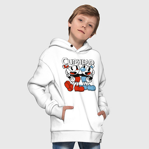 Детское худи оверсайз Cuphead and Mugman / Белый – фото 4