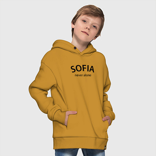 Детское худи оверсайз Sofia never alone - motto / Горчичный – фото 4