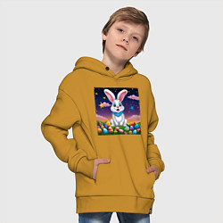 Толстовка оверсайз детская Кролик под звёздами, цвет: горчичный — фото 2