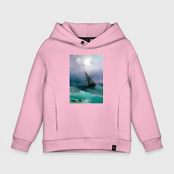 Толстовка оверсайз детская Корабль среди бурного моря, цвет: светло-розовый