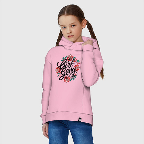 Детское худи оверсайз Girl Gang с розами / Светло-розовый – фото 3
