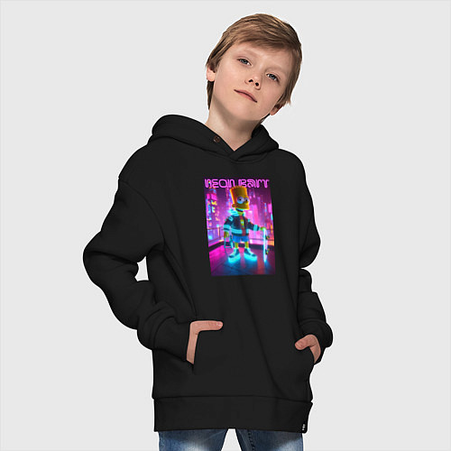 Детское худи оверсайз Neon Bart - with skateboard ai art fantasy / Черный – фото 4