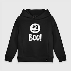 Толстовка оверсайз детская Страшный белый смайлик: Буу!, цвет: черный