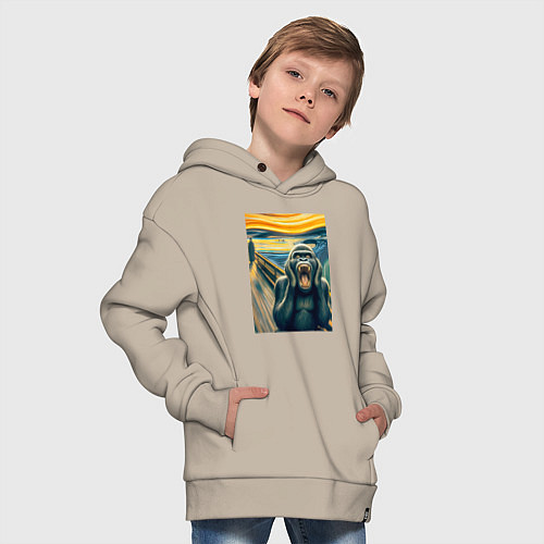 Детское худи оверсайз Горилла кричит - мем нейросеть / Миндальный – фото 4