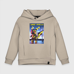 Детское худи оверсайз Cyber pikachu - ai art neon glow fantasy