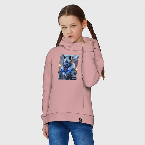 Детское худи оверсайз Cyber cat - ai art fantasy / Пыльно-розовый – фото 3