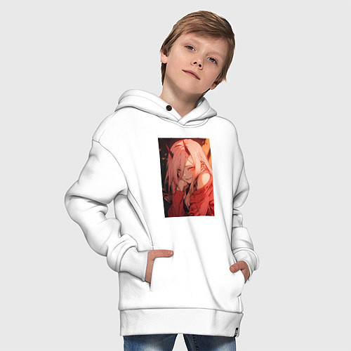 Детское худи оверсайз Человек-бензопила Пауэр Охотница на демонов / Белый – фото 4