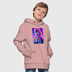 Толстовка оверсайз детская Cyber skeleton of Bart Simpson - neon glow, цвет: пыльно-розовый — фото 2
