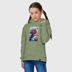 Толстовка оверсайз детская Cool dragon - hieroglyph ai art, цвет: авокадо — фото 2