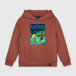 Толстовка оверсайз детская Барт Симпсон убегает от зомби - нейросеть, цвет: кирпичный