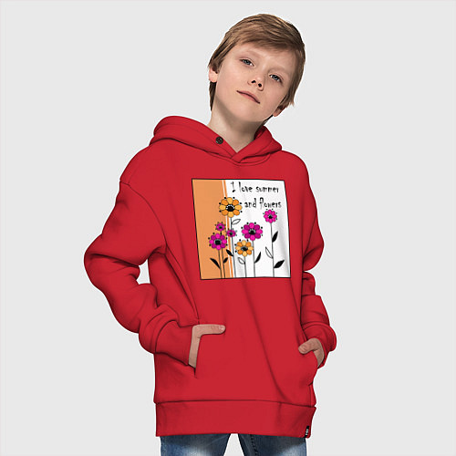 Детское худи оверсайз Люблю лето и цветы / Красный – фото 4