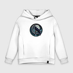 Толстовка оверсайз детская Полнолуние ворон с мечом, цвет: белый