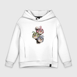 Толстовка оверсайз детская Птички на дереве, цвет: белый
