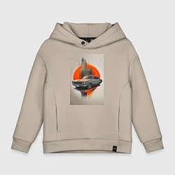 Толстовка оверсайз детская Постер машины, цвет: миндальный
