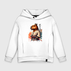 Толстовка оверсайз детская Capybara samurai - ai art fantasy, цвет: белый