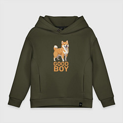 Толстовка оверсайз детская Собака акита-ину, цвет: хаки