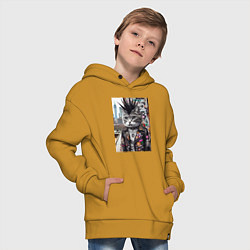 Толстовка оверсайз детская Нью-Йоркский панк музыкант - нейросеть, цвет: горчичный — фото 2