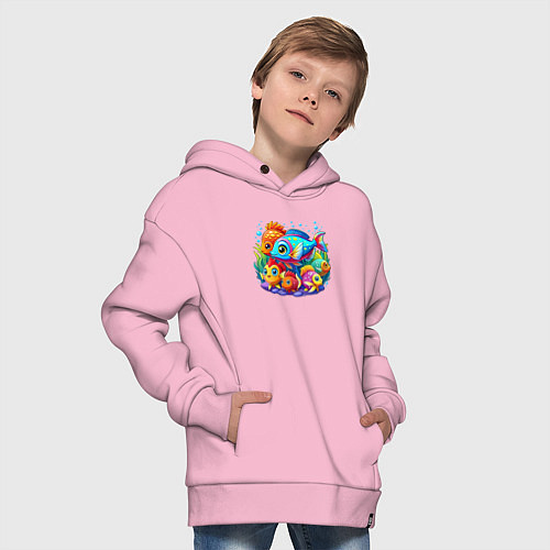 Детское худи оверсайз Яркие тропические рыбки / Светло-розовый – фото 4
