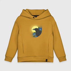 Толстовка оверсайз детская Чёрный ворон на ветке под луной, цвет: горчичный