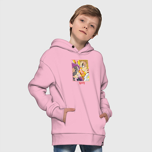 Детское худи оверсайз Клинок рассекающий демонов битва Ренгоку и Акадза / Светло-розовый – фото 4